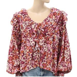 Anthropologie‎ Love The Label Ruffle Floral Tunic Top Blouse pink size XS